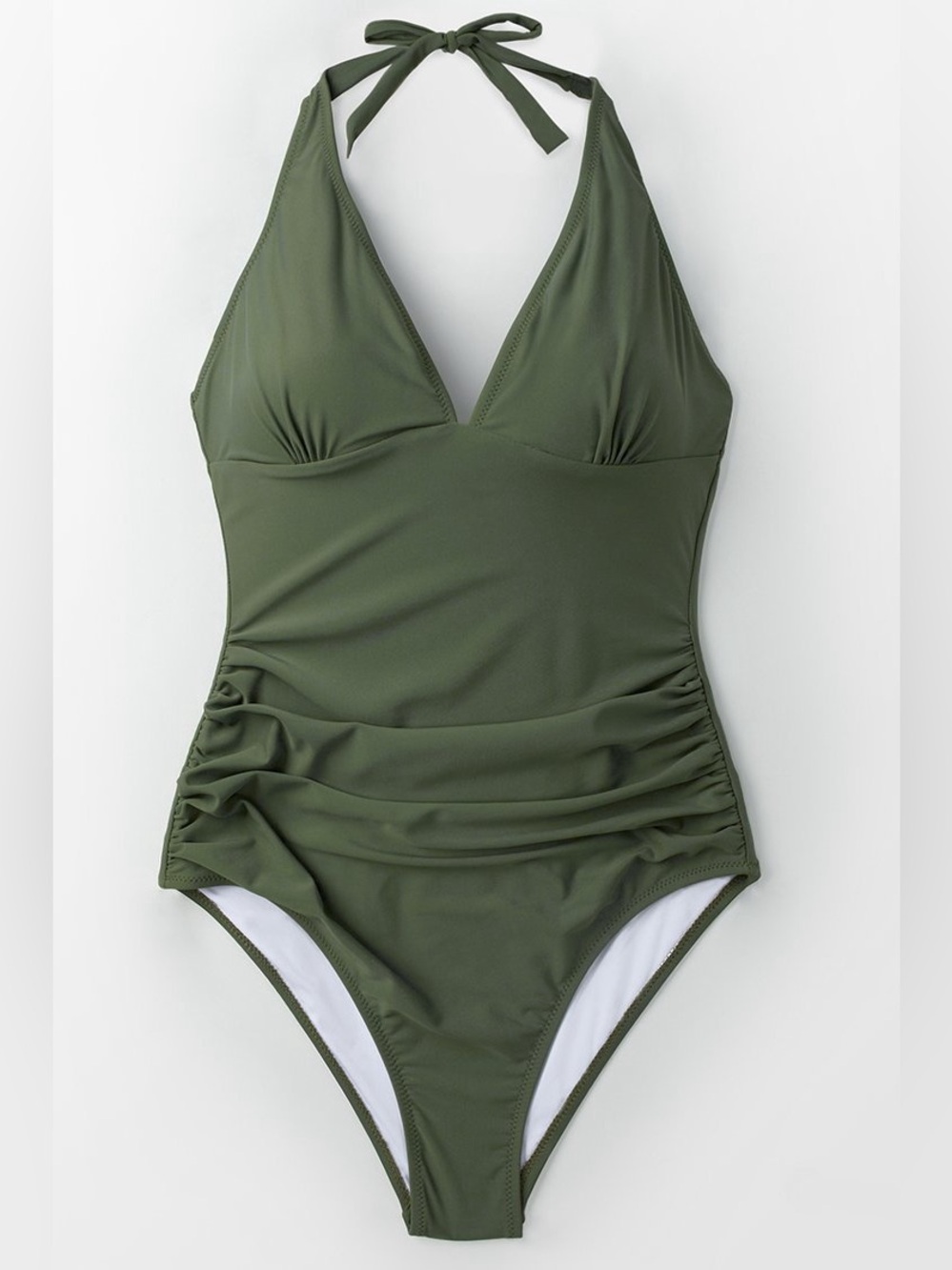 Cupshe women’s Olive Green Ruched One-Piece Halter Swimsuit NWT 2XL